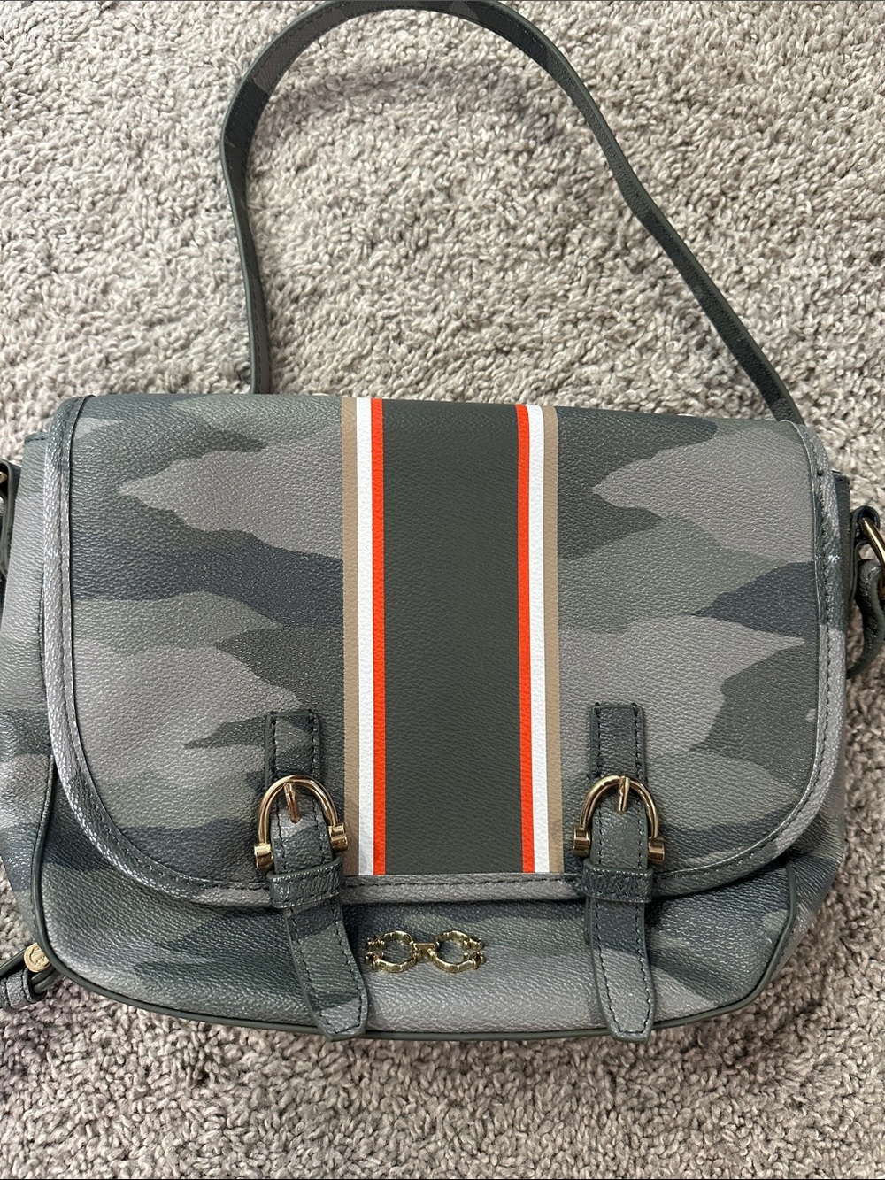 C Wonder Gray Camouflage Crossbody Bag with Stripe Accent